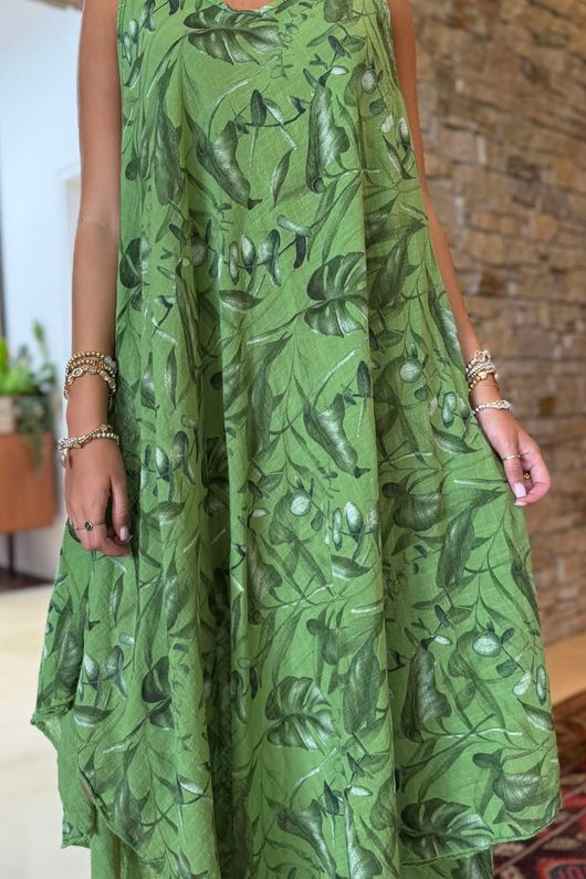 Made in Italy Tiki Pure Cotton Midi Dress Plant /25 =